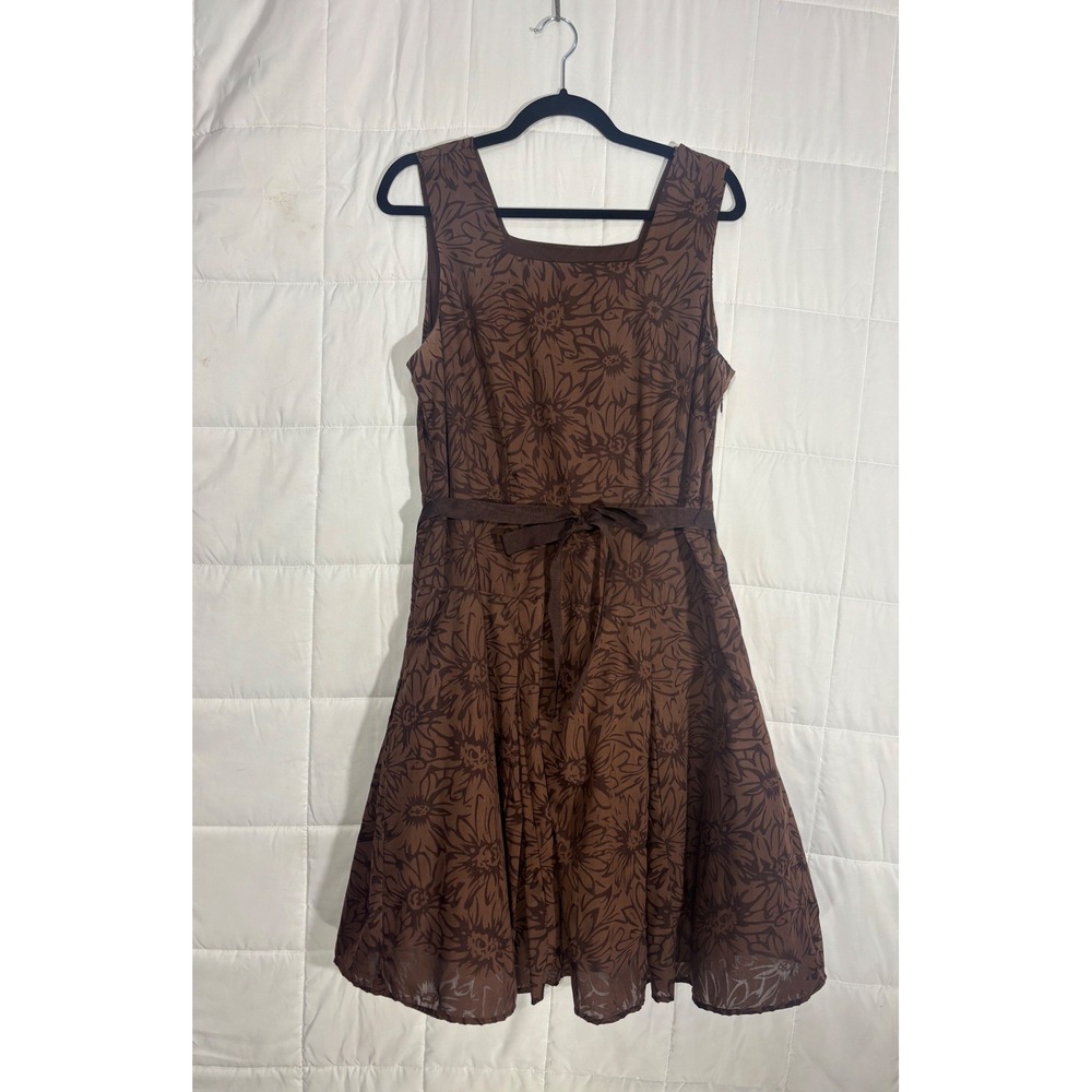 Rabbit Rabbit Rabbit Designs Brown Floral Fit Flare Midi Dress Women Square Neck